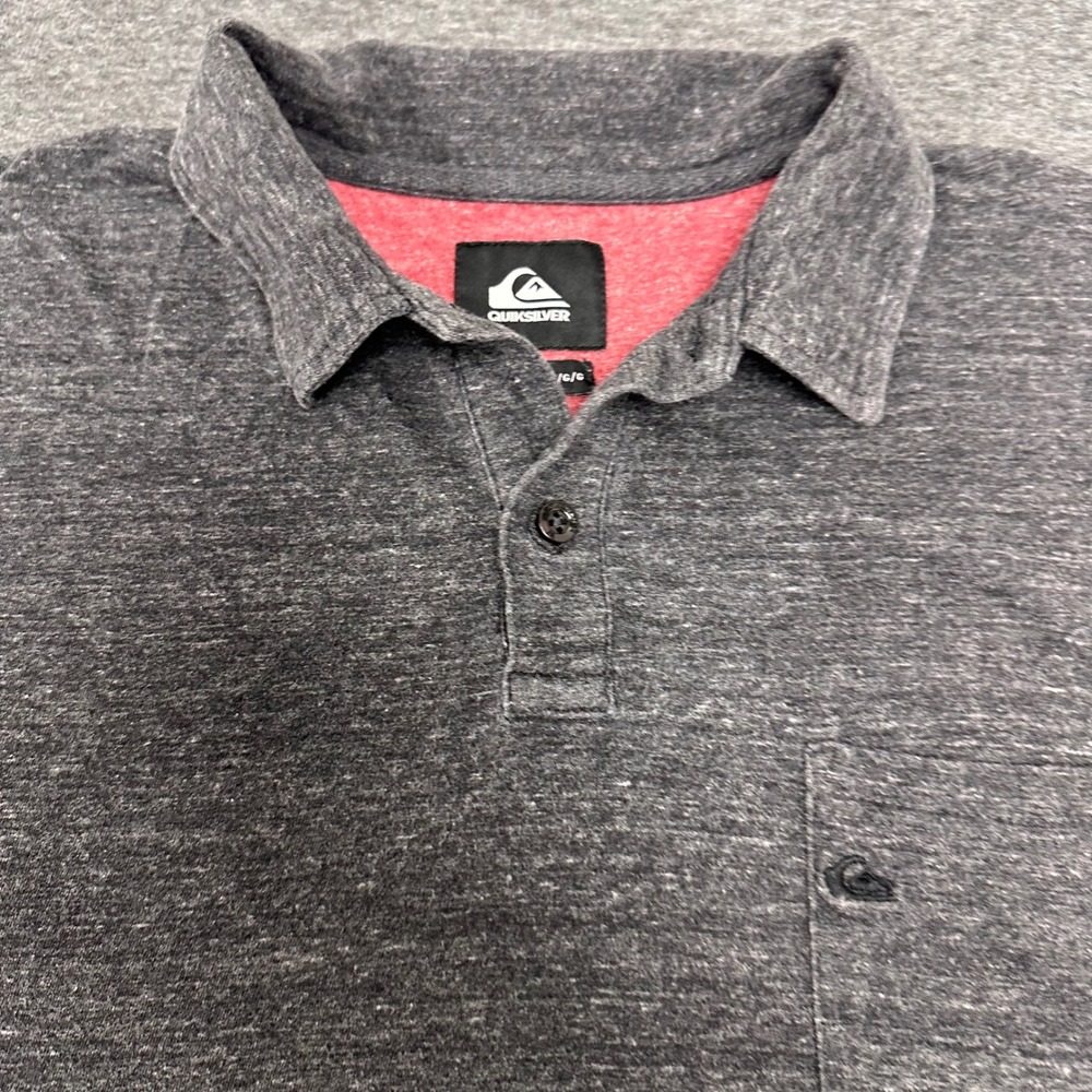 Quiksilver Mens Polo Shirt L Gray Short Sleeve Casual Button Pocket Beach Surf
